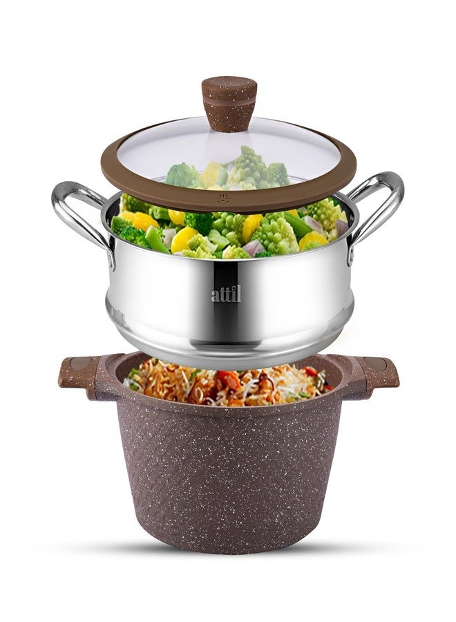 ATTIL - 24 cm - Non Stick Handi - Induction Base - Granite Biriyani Handi & Steamer with Lid - Granite Finish - Image 2